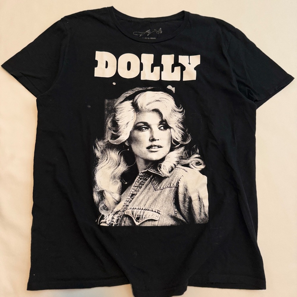 Dolly Parton Graphic T-Shirt Women Large Black Short Sleeve Music Icon Tee